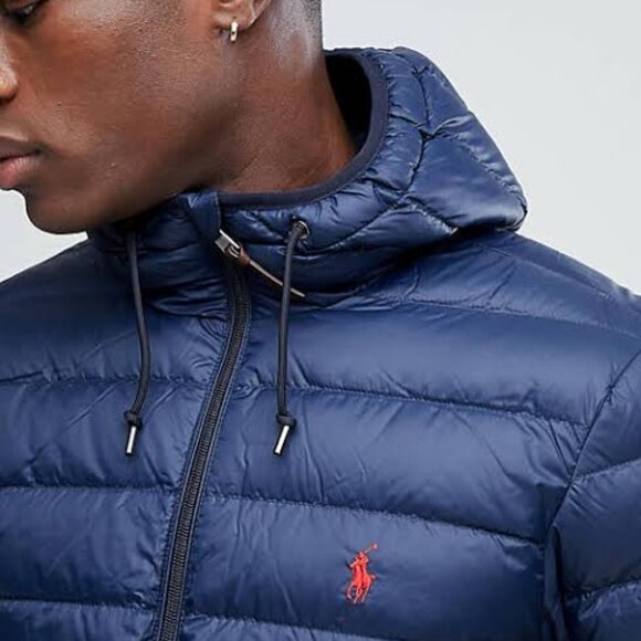 Ralph Lauren Men’s Blue Hooded Puffer Jacket Packable Down Duck Feather - Picture 2 of 4